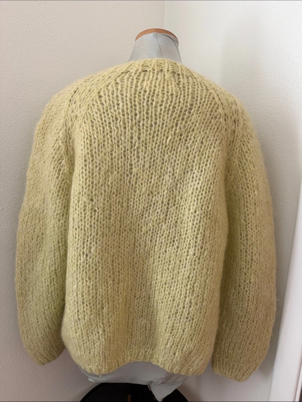 Vintage made in Italy wool mohair sweater cardigan green yellow Burdines Large L